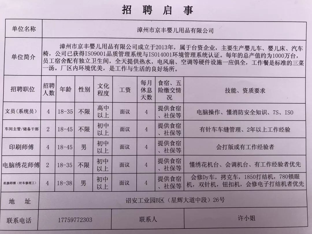 龙安开发区全新招聘信息汇总